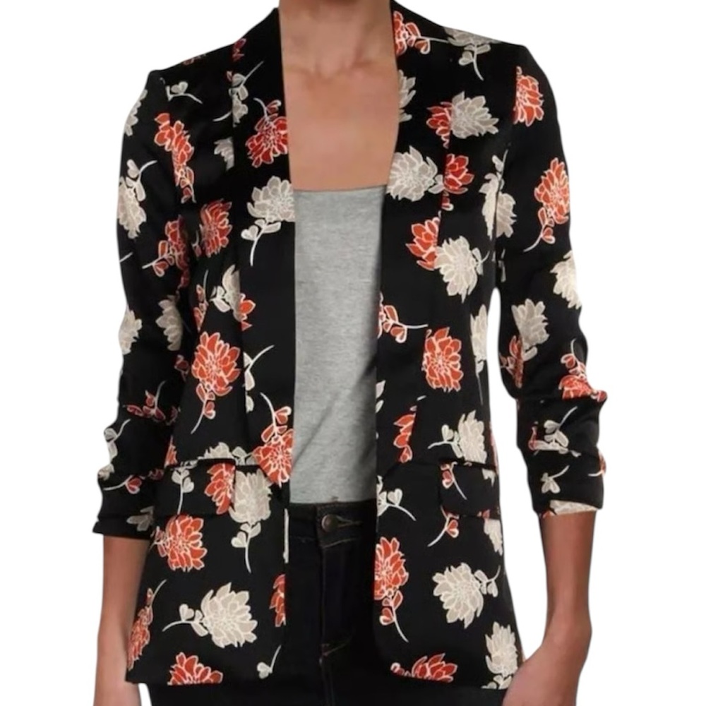 Calvin Klein Black and Red Floral Women's Blazer Satin Dinner Jacket Evening